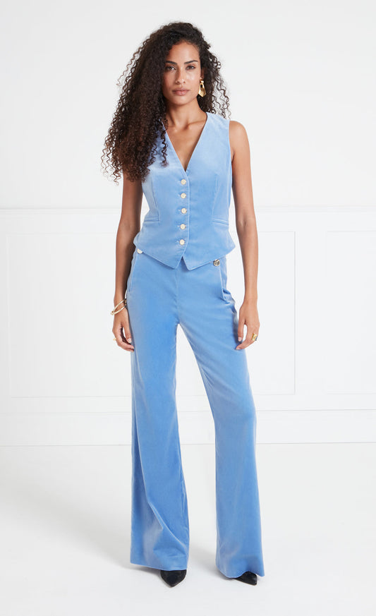 Clove Velvet Waisted Trousers - Cornflower