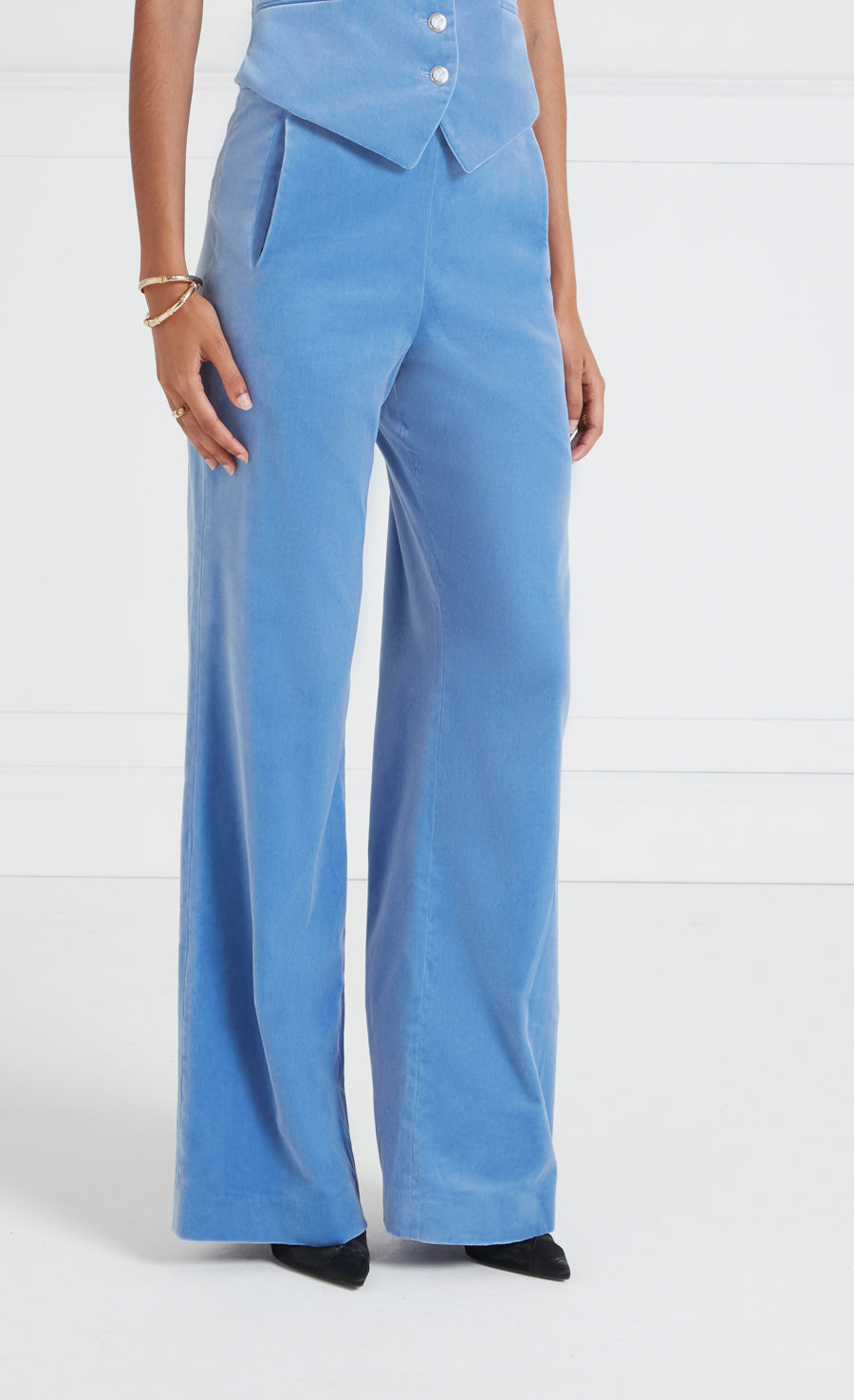 Clove Velvet Waisted Trousers - Cornflower