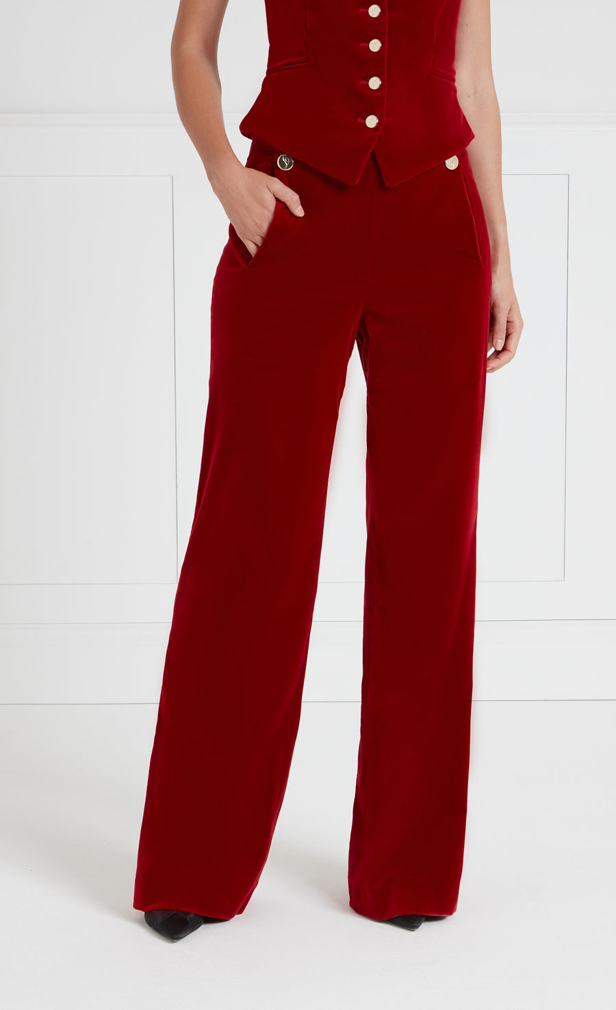 Clove Velvet Waisted Trousers - Scarlet