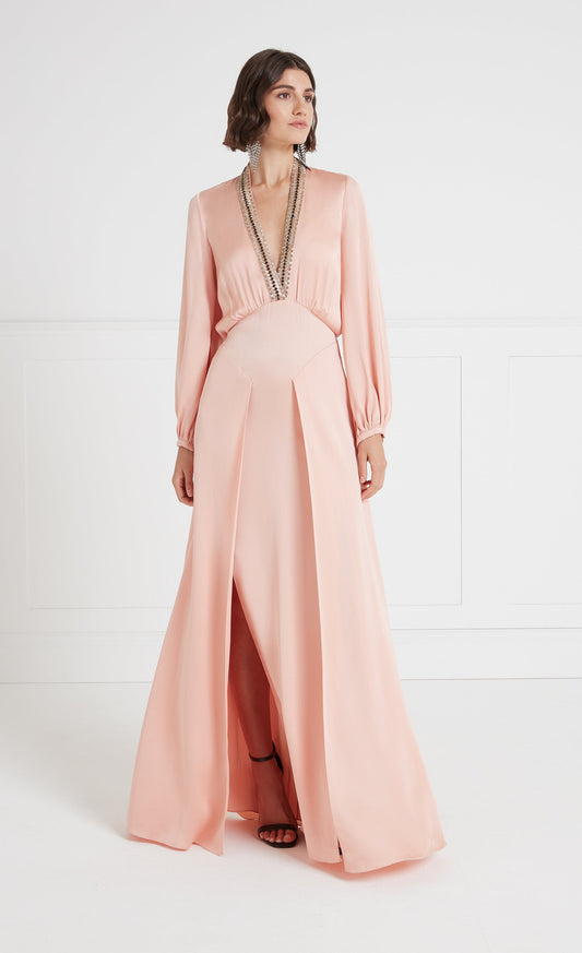 Nina Sleeved Gown - Tuscan Peach